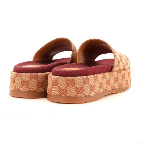 Gucci Women's Angelina Platform Slide Sandals GG Canvas Red - Picture 3 of 4